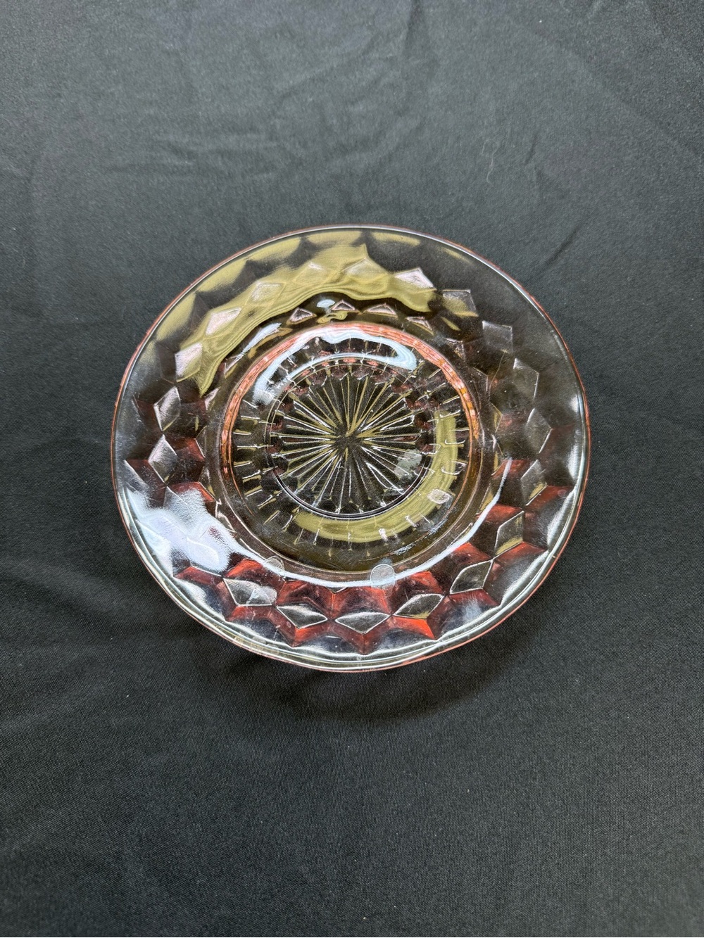 Vintage Jeanette Glass Pink Cubist Pattern Depression Glass Saucer Set 8